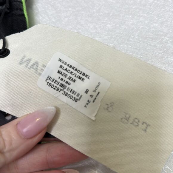 rag & bone Mazie High Waist Striped Skinny Jean in Black & Lime 30 - Picture 5 of 7